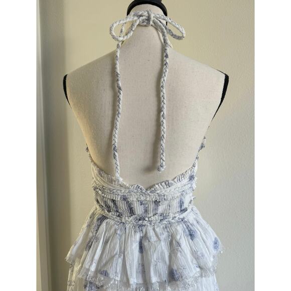 LoveShackFancy NWT Briar Blue Metallic Floral Halter Maxi Dress size 4 - Picture 9 of 16